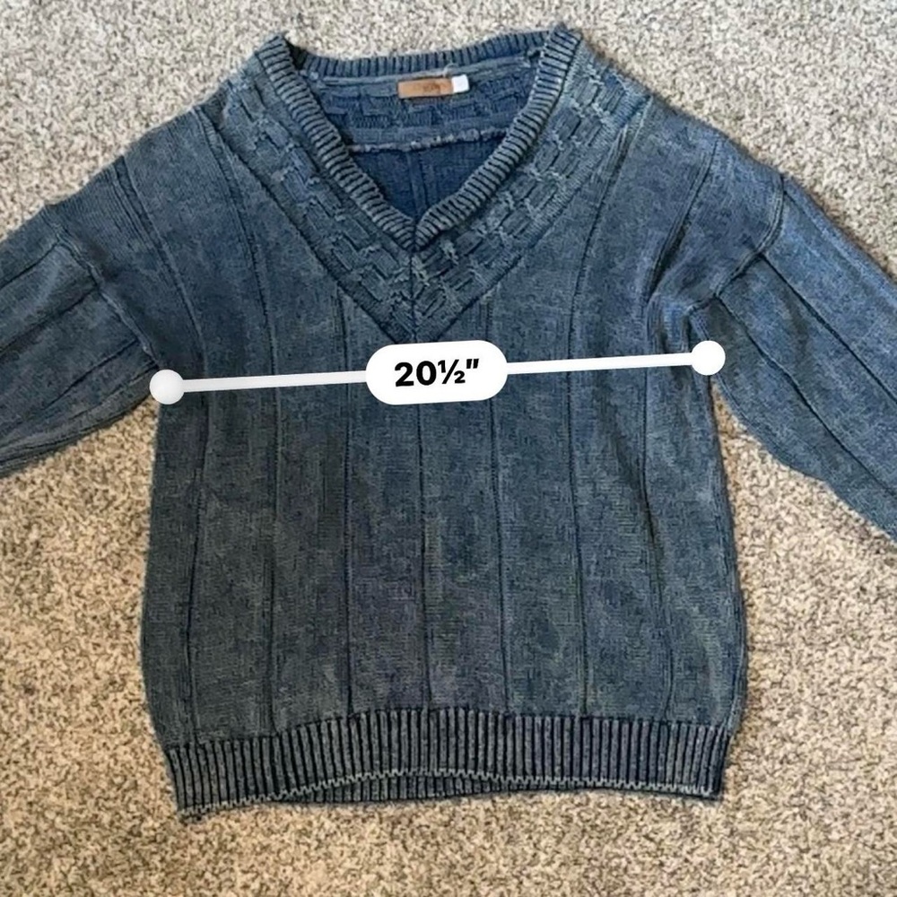Ruff Hewn Blue V-Neck Sweater Cable Knit View 5